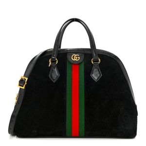GUCCISuede Patent GG Web Medium Ophidia Top Handle Dome Bag Black